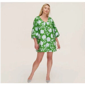 Kate Spade Classic Rose Poplin Long Sleeve Mini Dress Green Blue 2X NWOT